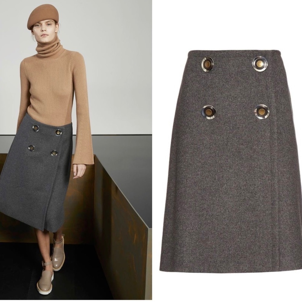 STELLA McCartney gray Pelier wrap front wool cashmere blend button skirt Sz 38 - Picture 1 of 15